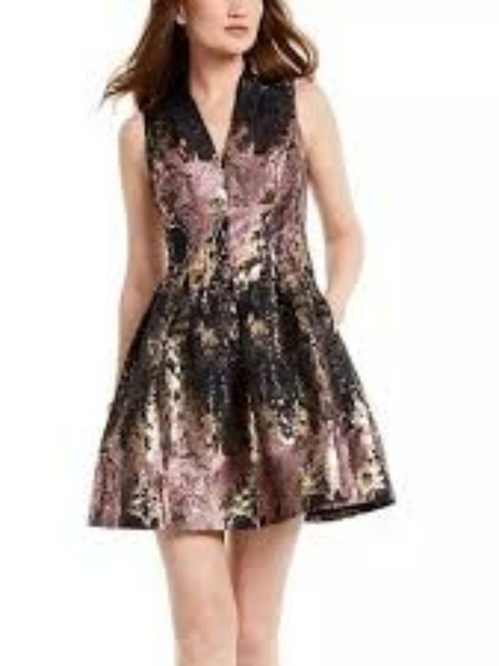 NWT Vince Camuto Jacquard Blue and Golden Dress Women', 4P